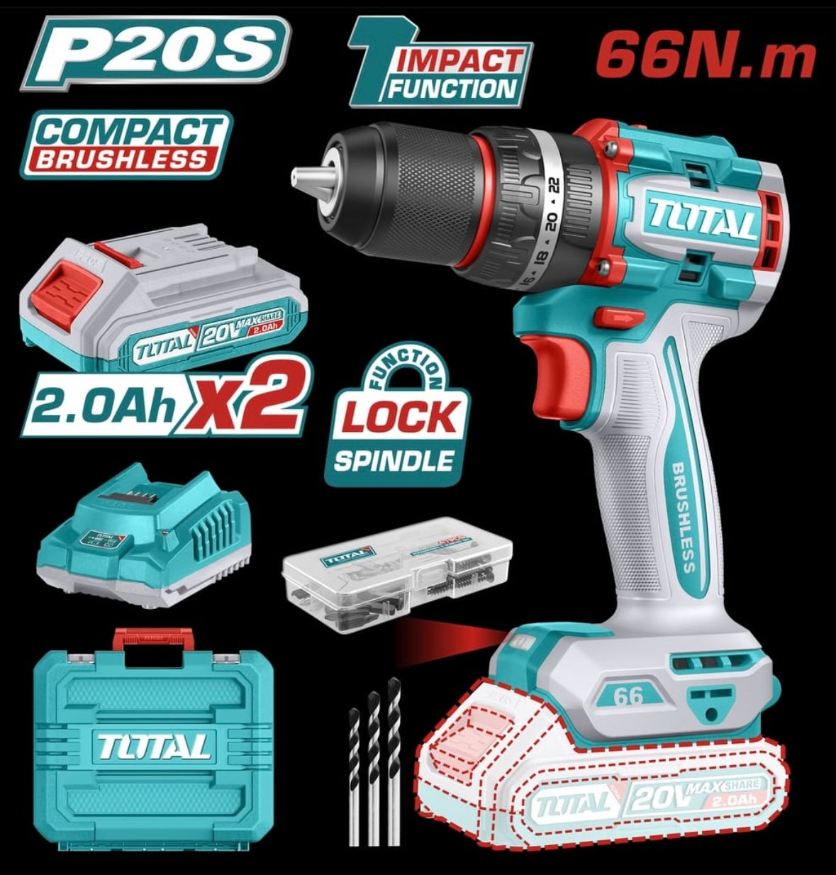 Taladro inalámbrico Total de 66 Nm